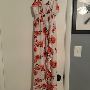 Charlotte Russe White Maxi Dress with Orange Floral Print